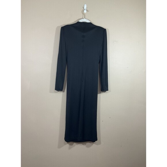 Vintage Womens Draped Front Midi Dress 8 Black Glam Party Formal Cocktail 80s - Picture 3 of 12